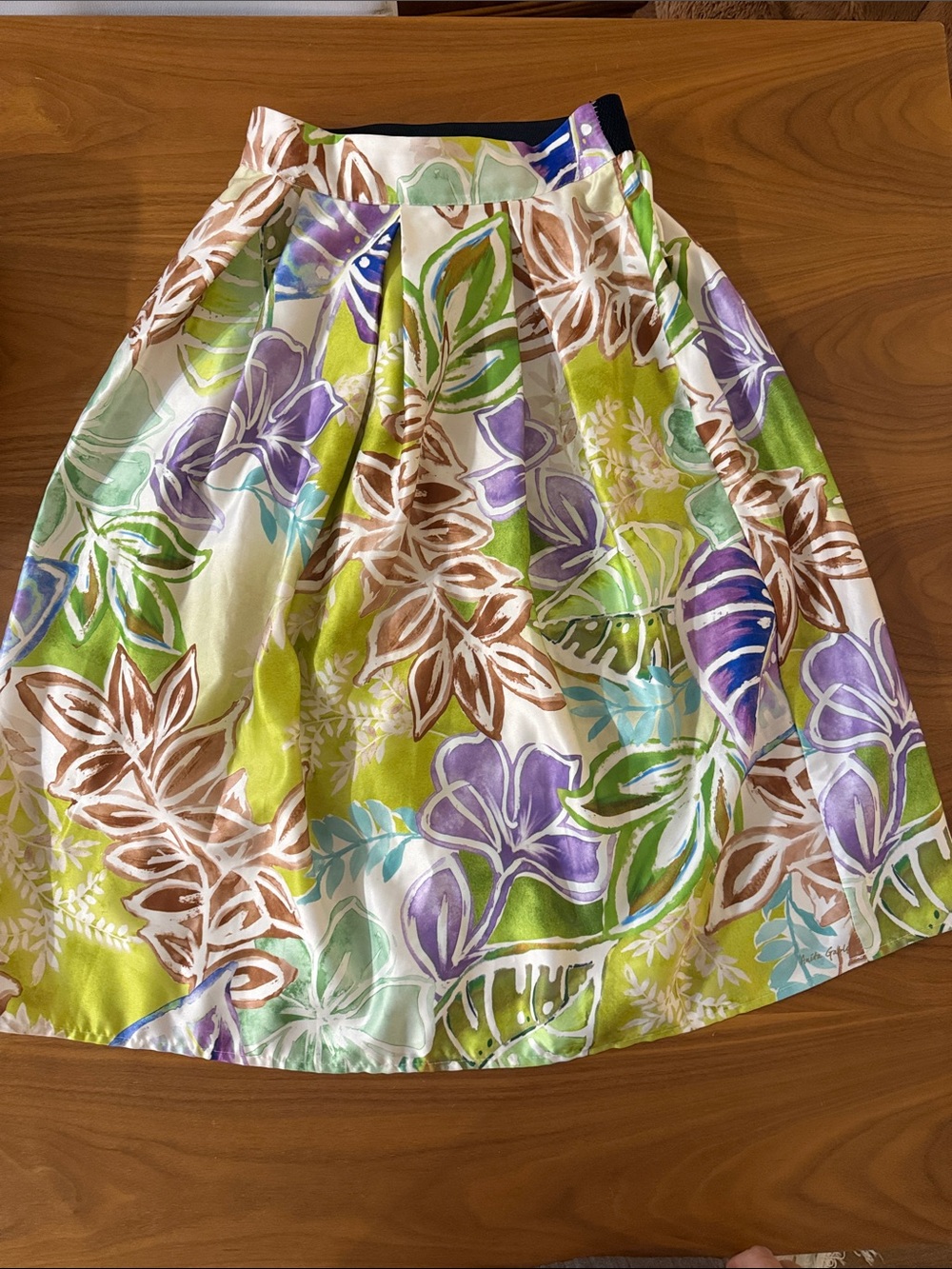 Vibrant Floral A-Line Skirt in Green, Purple & Cream